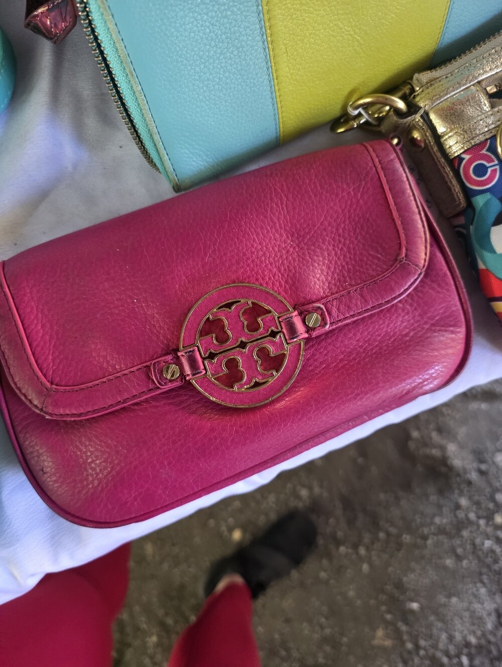 Tory Burch Fuchsia Leather Crossbody with Gold Logo